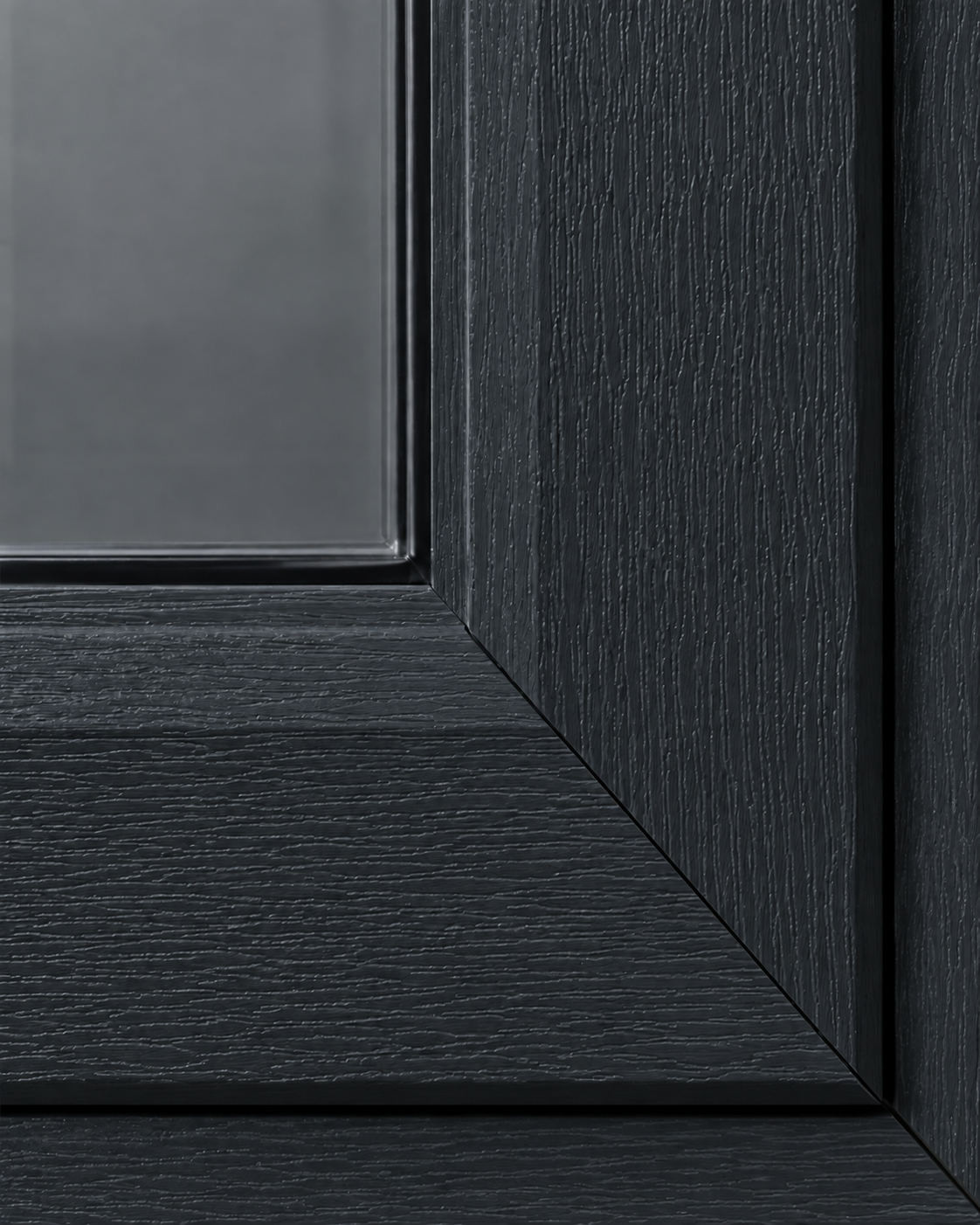 Dark anthracite grey woodgrain uPVC window frame finish
