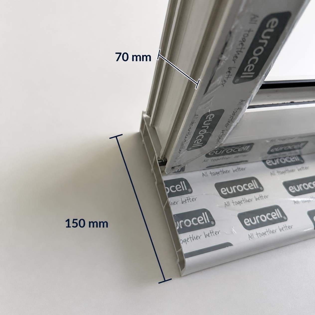 Window frame positioned on a 150 mm cill