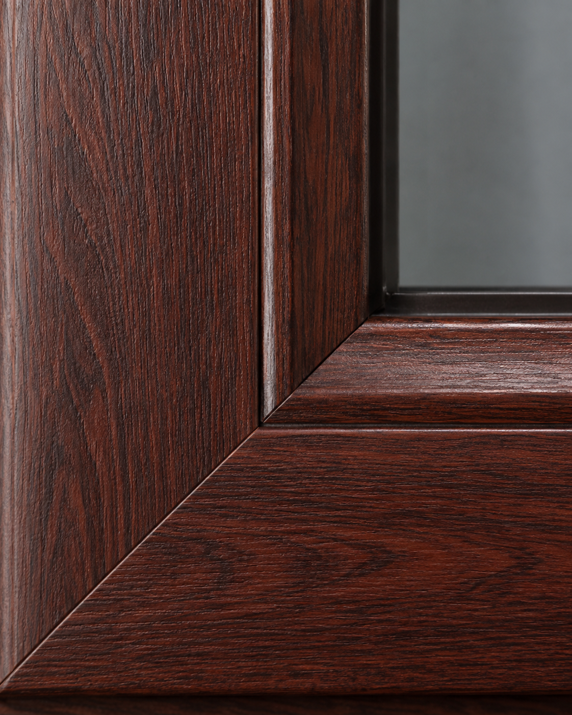 Rosewood woodgrain uPVC window frame finish